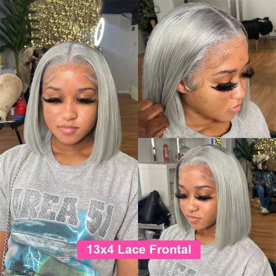 Sliver Grey Bob Straight Human - đánh giá và giá Glueless Wear And Go Human Hair Wig